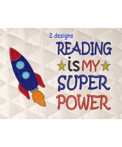Space rocket applique with Reading is My Superpower