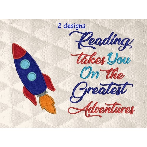 Space rocket applique with reading takes you