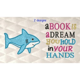 Shark applique with a book is a dream Reading Pillow