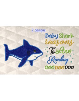 Shark applique with baby shark reasons Reading Pillow