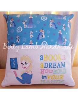 Elsa Frozen book wth a book is a dream reading pillow embroidery designs
