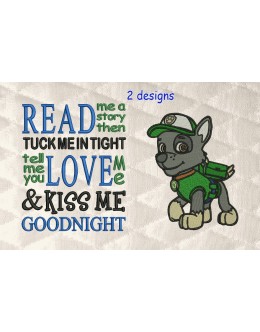 rocky paw patrol embroidery with read me a story 2 designs 3 sizes