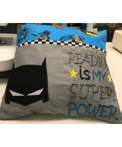 Batman Mask with reading is my super power reading pillow embroidery designs