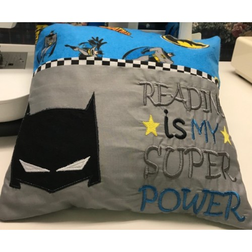 Batman Mask with reading is my super power reading pillow embroidery designs