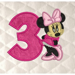 Minnie mouse birthday with number 3 embroidery design