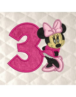 Minnie mouse birthday with number 3 embroidery design