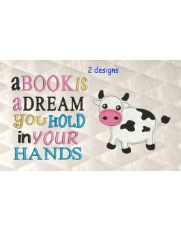 Cow applique with a book is a dream