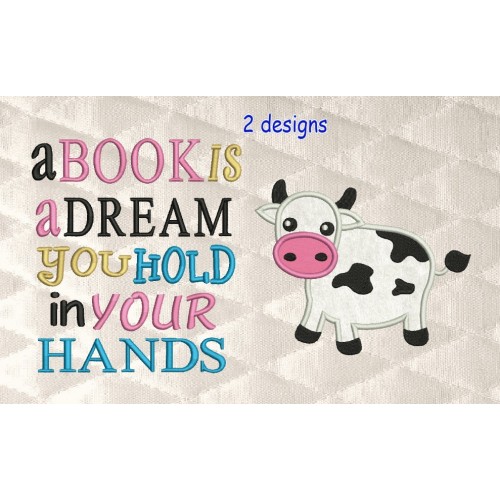 Cow applique with a book is a dream