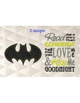 batman logo single applique with read me