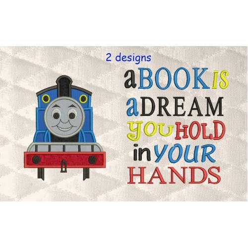 thomas the train applique with a book is a dream 2 designs 3 sizes