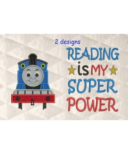 Thomas the train applique with Reading is My Superpower