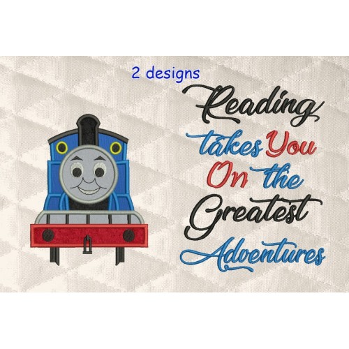 thomas the train applique with reading takes you 2 designs 3 sizes