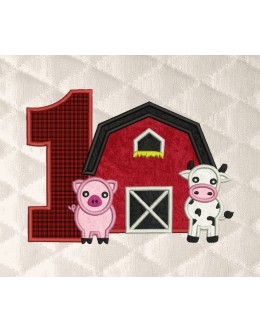 Barn Animals birthday number 1 embroidery design