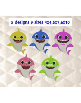 Baby shark family embroidery design