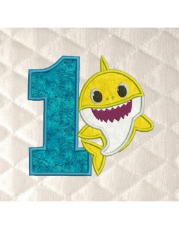 Baby shark number 1 Birthday embroidery designs