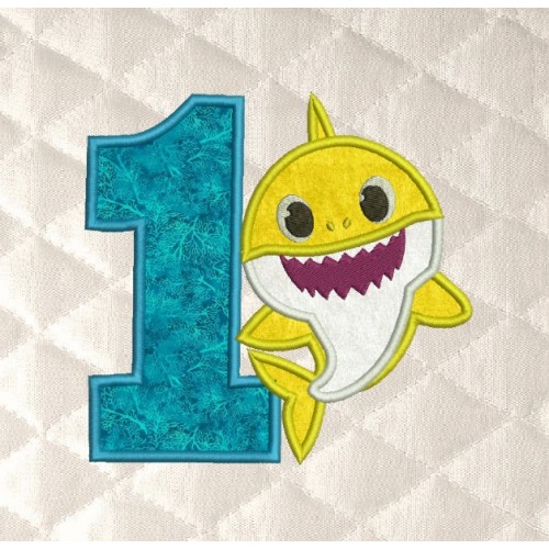 Baby shark number 1 Birthday embroidery designs