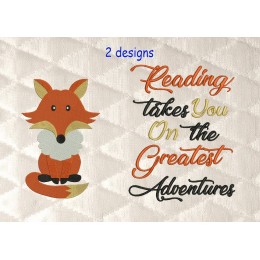 Fox with reading takes you reading pillow embroidery designs
