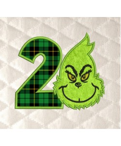Grinch face birthday number 2 applique
