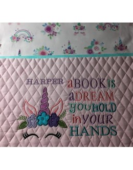 Unicorn Face applique with a book is a dream 2 designs 3 sizes