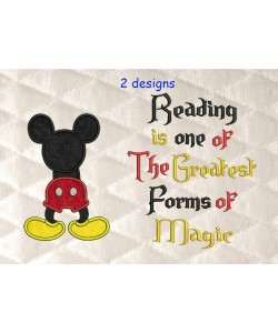 Mickey mouse behind with Reading is one