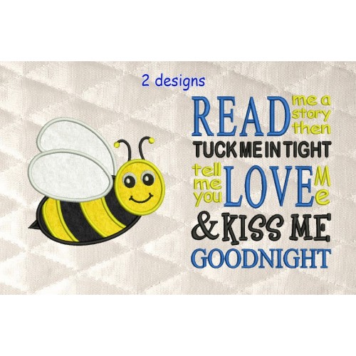 bee applique with read me a story 2 designs 3 sizes