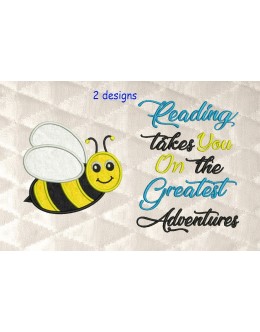 bee applique with reading takes you 2 designs 3 sizes