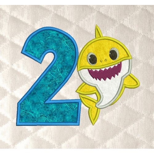 Baby shark birthday number 2 applique