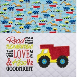 Dump truck with read me a story reading pillow embroidery designs
