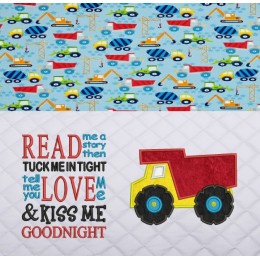 Dump truck with read me a story reading pillow embroidery designs