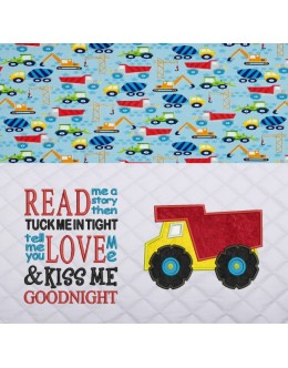 Dump truck with read me a story reading pillow embroidery designs