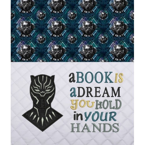 Black panther with a book is a dream Reading pillow embroidery designs