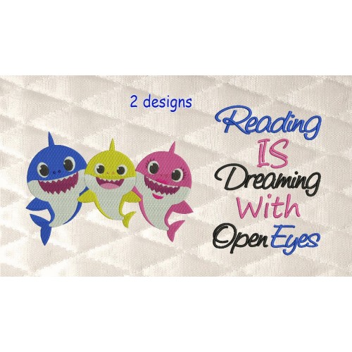 Baby shark embroidery with reading is dreaming