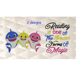Baby shark embroidery with Reading is one