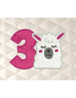 Llama face birthday number 3 embroidery design