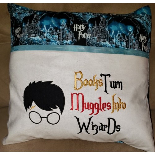 Harry Potter Face Applique with Books Turn reading pillow embroidery designs