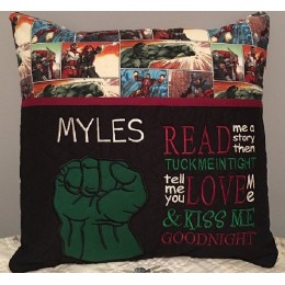 Hulk Fist applique with read me a story reading pillow
