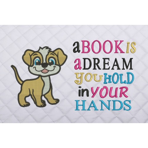 Dog a book is a dream reading pillow embroidery designs