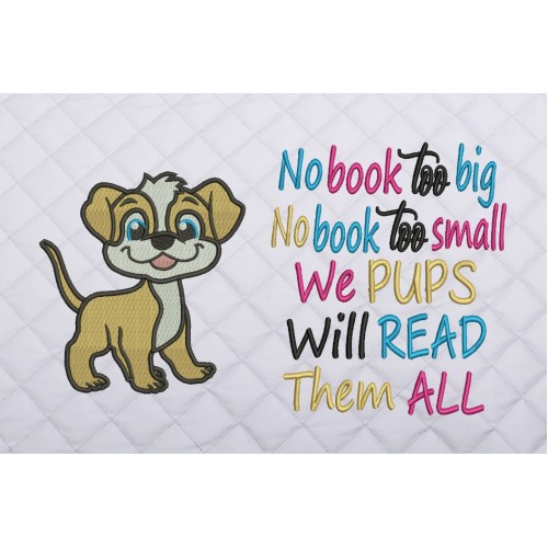 Dog with no book too big reading pillow embroidery designs