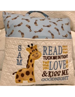 Giraffe read me a story reading pillow embroidery designs