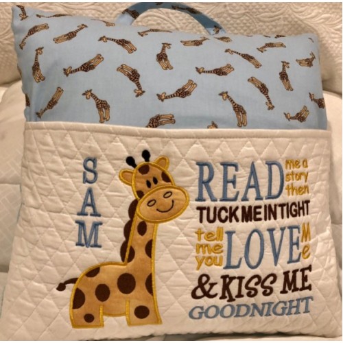 Giraffe read me a story reading pillow embroidery designs