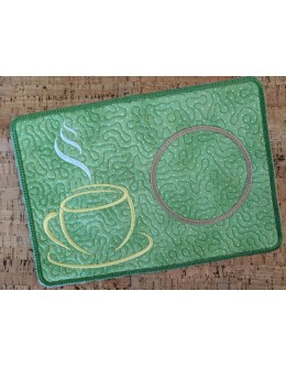 Coffee mug rug stippling in the hoop embroidery design