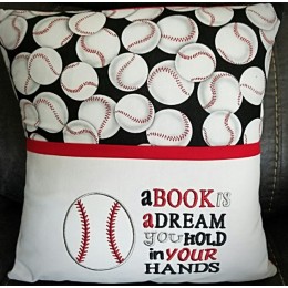 Baseball a book is a dream reading pillow embroidery designs