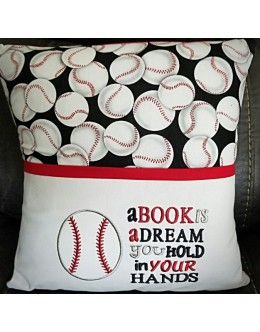 Baseball a book is a dream reading pillow embroidery designs
