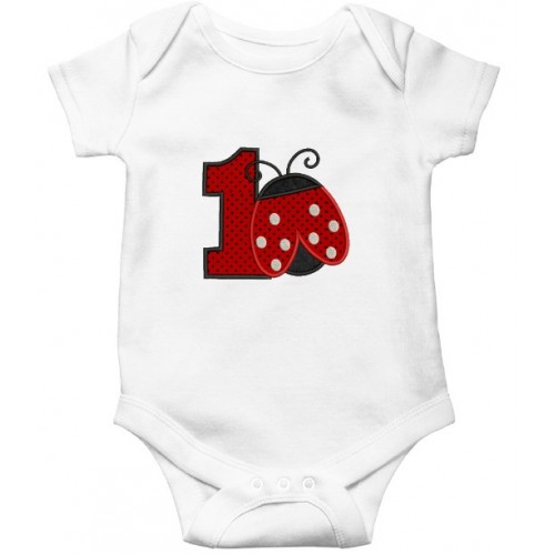 Ladybug birthday number 1 embroidery design
