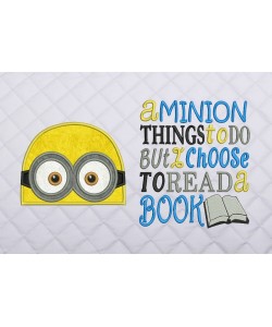 Minion face with a minion things reading pillow embroidery designs