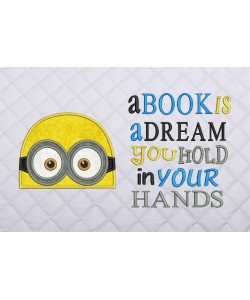 minion face applique with a book is dream