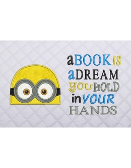 Minion face with a book is dream reading pillow embroidery designs