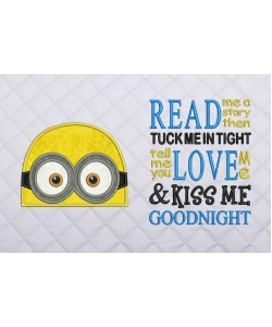 Minion face with read me a story reading pillow embroidery designs