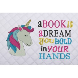 unicorn nas embroidery with a book is a dream