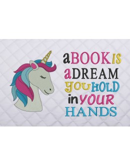unicorn nas embroidery with a book is a dream